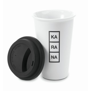 Taza de cerámica con tapa de silicona promocional